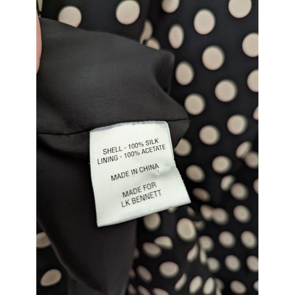 L.K. BENNETT Black & Cream Polka Dot 100% Silk Evening Party Dress Size 8 - Picture 4 of 4